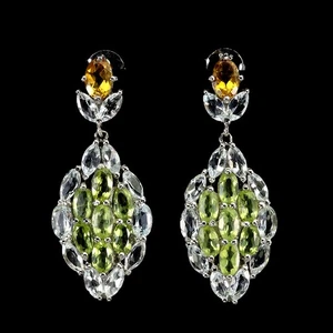 925 Sterling Silver Earrings Oval Citrine Aquamarine Peridot Gemstone Jewelry - Picture 1 of 14