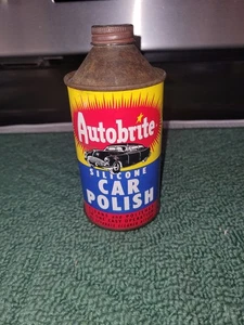 OLD CAR GRAPHIC ~NICE SHAPE~ early 50's era AUTOBRITE CAR POLISH Old Tin Oil Can - Picture 1 of 6