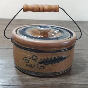 Vtg Rowe Pottery Butter Dish Crock W Lid & Bail Stoneware Salt Glazed 2004 - Picture 1 of 14