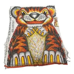 Vintage Multicolor Tiger Cut N Sew Panel Finished Unstuffed Pillow 1960s - Picture 1 of 5