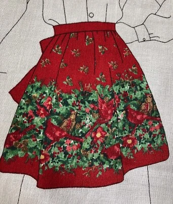 Винтажная рождественская половина фартука 90-х VIP Cranston с цветочным рисунком красная «Кардиналы и Холли» - Изображение 1 из 4