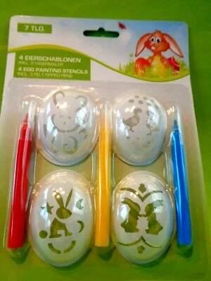 4 Stk. Eierschablonen inkl. 3 Fasermaler, B-Ware, Neu und OVP, Ostern - Bild 1 von 2