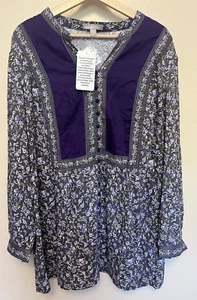 Neu mit Etikett Woman Within lila geblümte Bluse Tunika 1X 22/24 Übergröße Cottagecore Boho - Bild 1 von 7