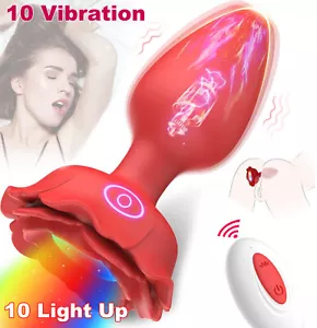 Anal Butt Plug Rose Vibrator Prostate Massager Adult Sex Toys for Women Couples - Picture 1 of 12