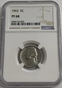 1963 NGC PF68 PROOF THOMAS JEFFERSON NICKEL 5C GREAT EYE APPEAL WHITE LABEL - Picture 1 of 3