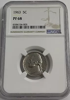 1963 NGC PF68 Proof Thomas Jefferson Nickel 5c White Label - Image 1 of 3
