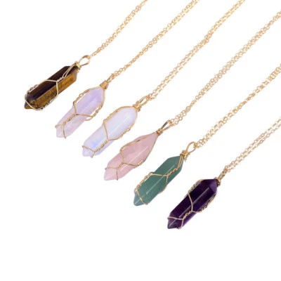 Natural Stone Healing Gemstone Crystal Quartz Pendant Necklace with Gold-Chain - Image 1 of 4