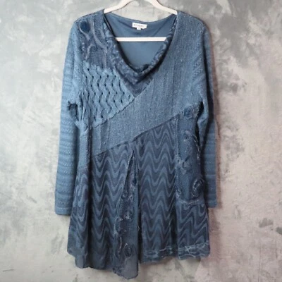 ADORE туника верхняя рубашка женщин большой текстурированный синий пэчворк асимметричный платье - Изображение 1 из 4