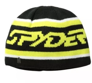 NEW $30.00 Spyder Mens Upslope Knit Ski Cap Hat Beanie Black Yellow One Size - Picture 1 of 5