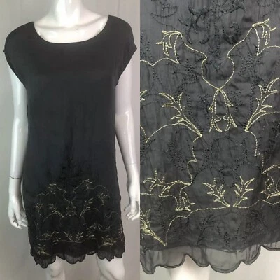 Vestido recto túnica bordada de seda gris XS de Carla Conti para mujer Anthropologie Foto 1 de 4