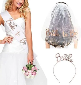 Bride to Be Set 3 Pack Sash Tiara and Veil for Bachelorette Party - Picture 1 of 8