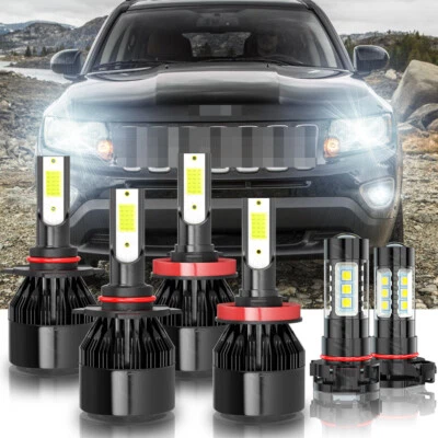Kit combinado de 6 piezas faros LED + bombillas antiniebla 6 piezas para Jeep Compass 2011 2012 2013 - 6000K Foto 1 de 4