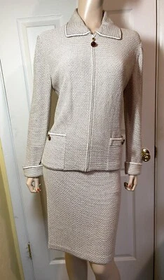 Nice Beige & White W Specks of Gold St John Jacket & Skirt Suit sz 12 - Image 1 of 4