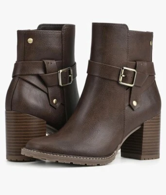 NEW WHITE MOUNTAIN Livid Stack-Heeled Women Lace Up Ankle Bootie Boots Brown 9.5 - Image 1 of 4