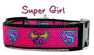 SuperGirl dog collar handmade adjustable buckle collar 1" wide or leash - Picture 1 of 11
