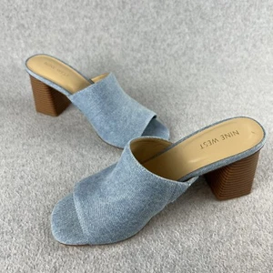 Nine West Heel Mule Denim Slide Women’s Size 8.5 Sandals Y2K 90’s Chucky Block - Picture 1 of 8