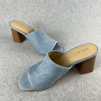 Sandalias Nine West Heel Mule Denim Slide para mujer talla 8,5 Y2K 90’s Chucky Block Foto 1 de 4
