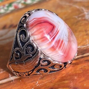 925 Sterling Silver mens ring natural yemen healing aqeeq blood agate عقيق الدم - Picture 1 of 9