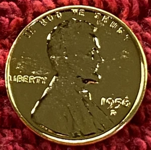 1956-D gold plated wheat cent "L" in Liberty on rim defect (c135) - Picture 1 of 4