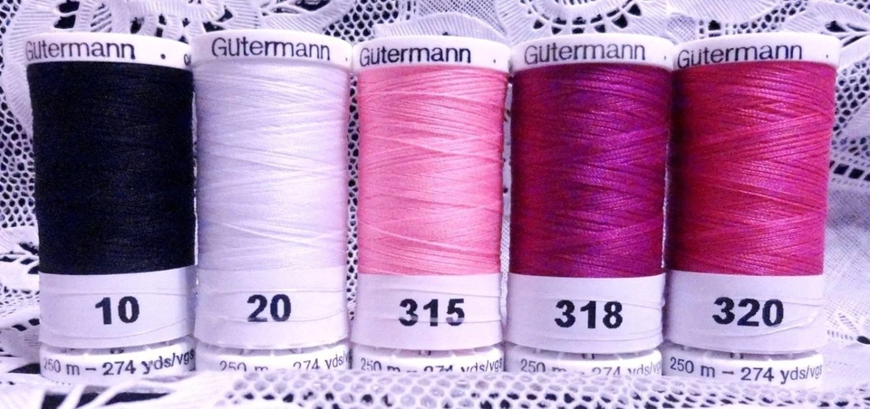 1 black 1 white 3 pink GUTERMANN 100% polyester sew-all thread 274 yard spools - Image 1 of 1