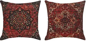Set of 2 Red & Black 18"x18" Mandala Pillow Covers Boho Hippie Indian - Picture 1 of 4
