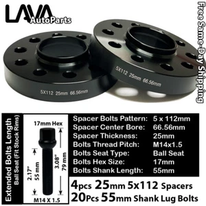 4PC 25MM THICK 5X112 66.5MM C.B WHEEL SPACER+20 BOLTS FIT AUDI/MACAN STOCK WHEEL - Picture 1 of 2