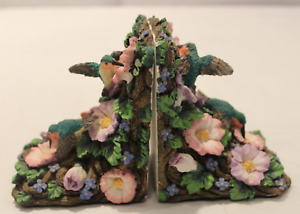 Resin Hummingbird and Flower Pink and Green Book ends