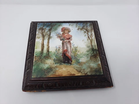 Antique French Art Tile Plant Stand or Trivet. Montreau  B&C Cover