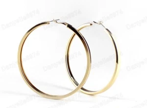 8cm GROSSE GROBE CREOLEN groß VERGOLDET dick eckig Metall schlicht Creolen - Bild 1 von 5