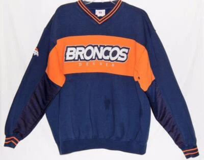 DENVER BRONCOS NFL Men's Navy Blue Orange Spell Out Sweatshirt Size Large - Image 1 of 4