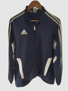 Vintage Adidas Tracksuit Top Full Zip Navy Blue Track Jacket Size Medium - Picture 1 of 7