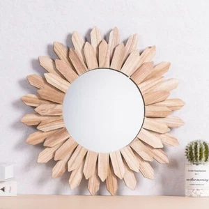Rustic Vanity Mirror Wooden Wall Mirror Room Decors Aesthetic Mirror Bedroom - Picture 1 of 11