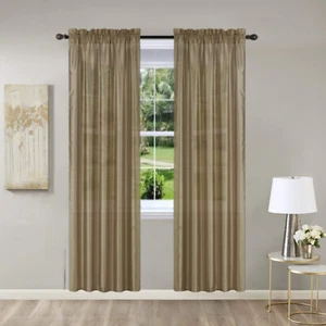 2PC SET SILK LINEN TEXTURE POCKET TOP PANEL WINDOW CURTAIN FOR LIVING ROOM 84" L - Picture 1 of 26