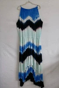 NWT WD.NY Womens Multicolor Tie Dye Asymmetrical Hem Summer Maxi Dress Size 1X - Picture 1 of 6