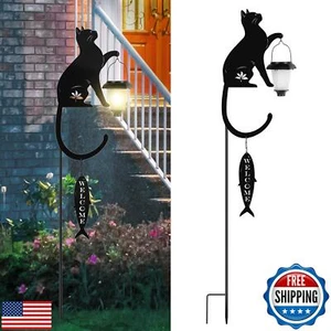 Hahood Metal Cat Stake with Solar Light Decorative Garden Stakes Cat Silhouet - Picture 1 of 5