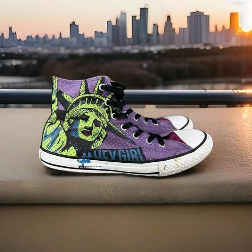 ✅Converse All Star HEY GIRL Statua della Libertà Hi Top Sneakers Junior 5 *MACCHIATO