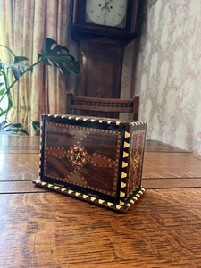  Vintage Wooden Inlaid Marquetry Ornate Cigarette Holder Storage Dispenser Box - Picture 1 of 16