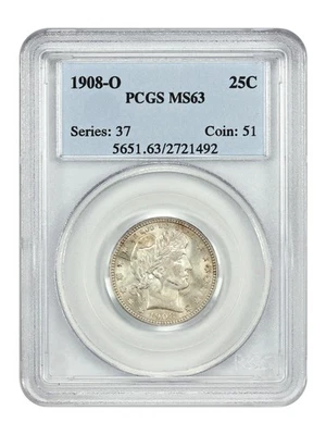 1908-O 25C PCGS MS63 - Barber Quarter - Image 1 of 4