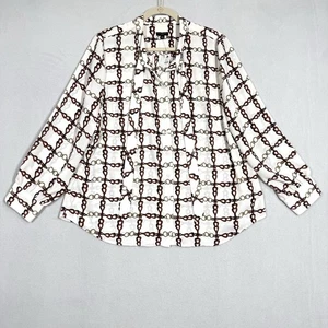 Talbots Top Womens XL Petite Chain Print Equestrian Button Up Blouse Preppy NWT - Picture 1 of 12