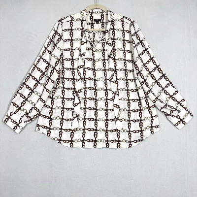 Talbots Top Womens XL Petite Chain Print Equestrian Button Up Blouse Preppy NWT - Image 1 of 4