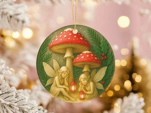 Waldfeen Keramik Ornament Pilze Waldszene Weihnachten Natur Geschenk - Bild 1 von 7