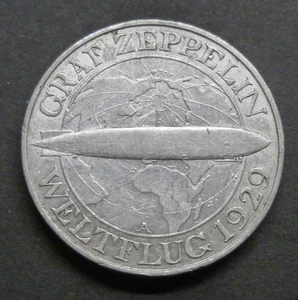 DEUTSCHLAND GRAF ZEPPELIN Weltflug Deutsch Silber 3 Reichsmark 1930 ss : mm = A - Bild 1 von 3