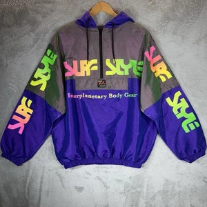 VTG Surf Style Windbreaker Mens M Iridescent Purple 1/4 Zip Pullover 80s 90s - Picture 1 of 16