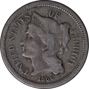 1866 Three Cent Nickel ~ Fine - Picture 1 of 2