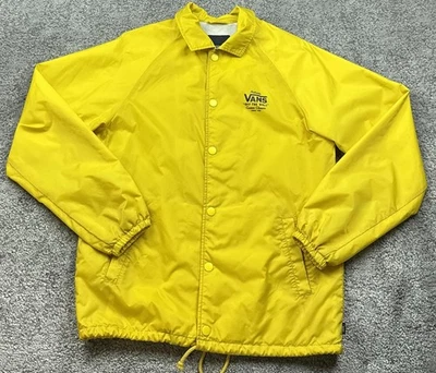 Vans Coach Jacket Mens Small Yellow Snap Front Off The Wall Logo Windbreaker - Image 1 of 4