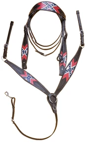 Tooled Leather Western Horse Tack Set – Bridle & Breast Collar Basket Weave - Picture 1 of 4
