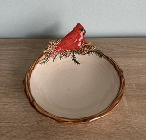 St. Nicholas Square "Snow Valley" Candy Bowl Nut Dish With Cardinal - Picture 1 of 5