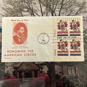 #1309 FDC Clown Circus Paramount cachet Plt Blk  - Picture 1 of 4