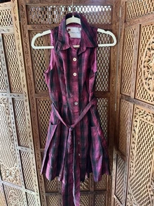 Twelve by Twelve LA Plaid Sleeveless Dress Belted Shirt Dress Size M - Picture 1 of 6