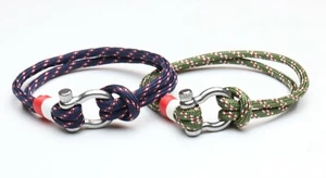 Geflochtenes Armband mit Edelstahl Anker Schäkel Verschluss 2 Nylonschnur 4mm Unisex - Bild 1 von 4